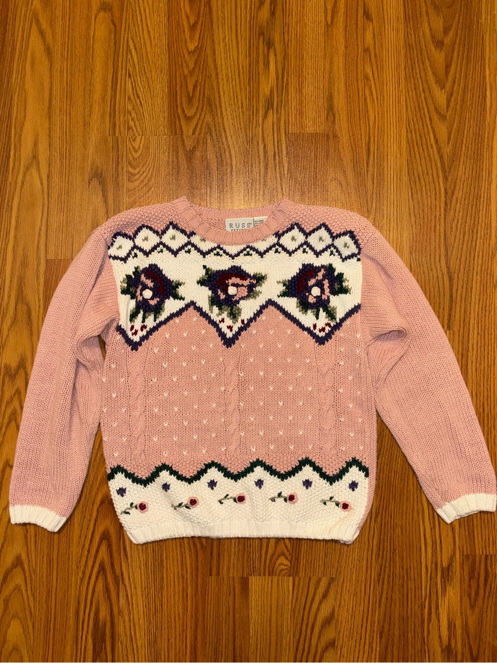 Vintage Russ Pink Floral Sweater 🌸 Size M